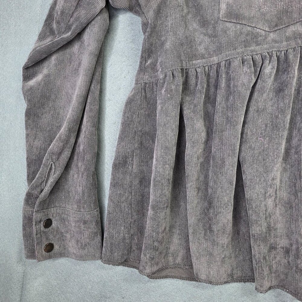 LILYMAES Shirt Womens Large Gray Corduroy Babydoll Peplum Snap Front Top Western - Picture 4 of 11
